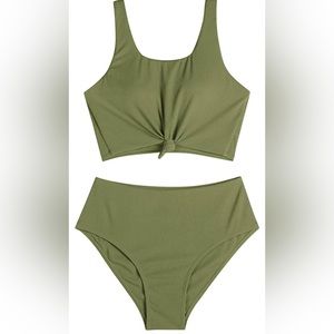 ZAFUL Women's High Waisted Tankini Scoop Neck Knotted Two Pieces